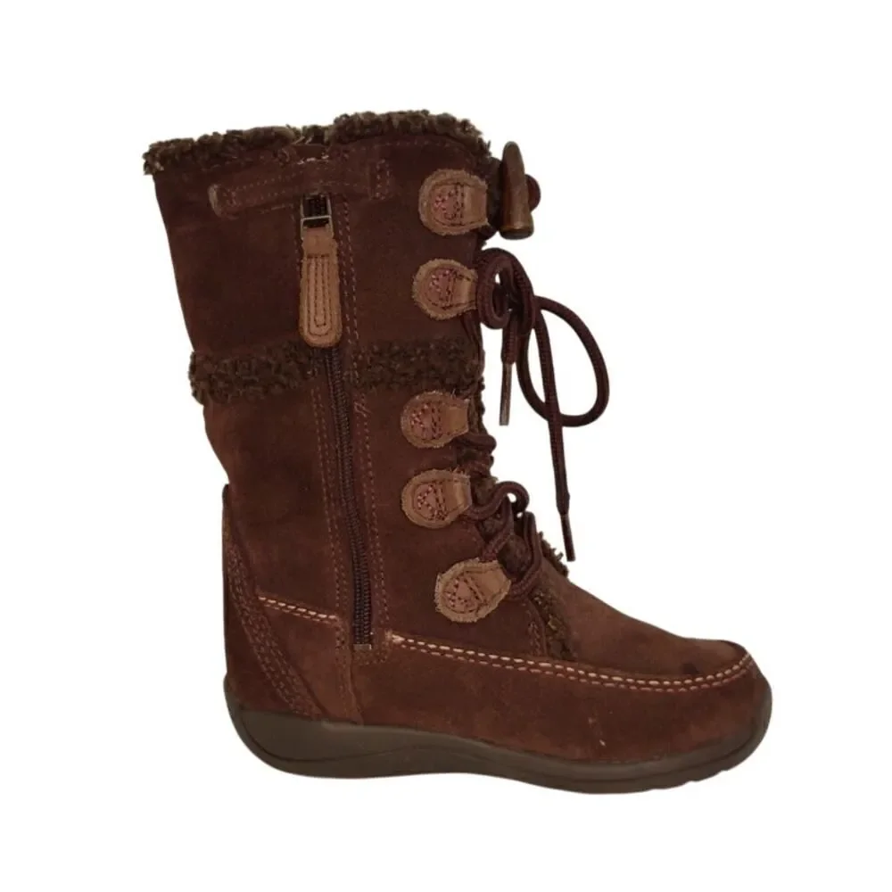 Timberland Toddler Girls Pre-owned Tall Zippered Dark Brown Suede Boots- sz. 9